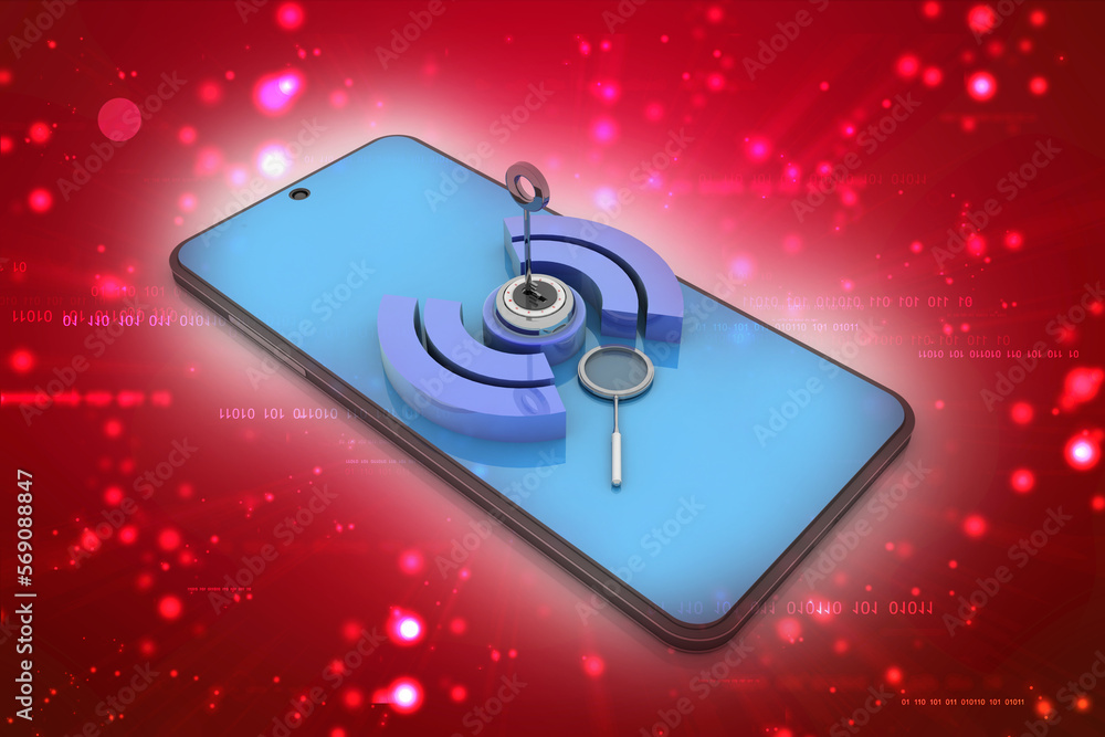 Poster 3d rendering transmitter mobile wifi protect key