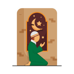 Islamic Muslim Man Praying Ramadan Kareem Illustration