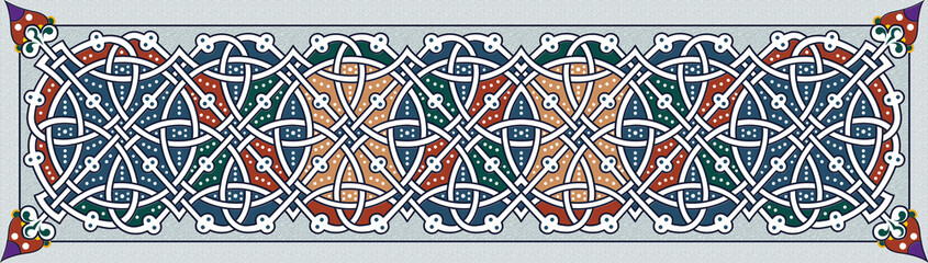decorative border tile design, Moroccan mosaic art , interior design element, dark multi color illustration abstract, third fired decorative border tile design 