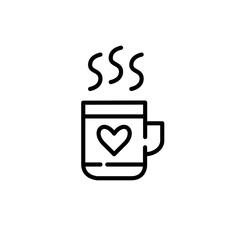 Coffee mug with raising steam. Pixel perfect, editable stroke icon