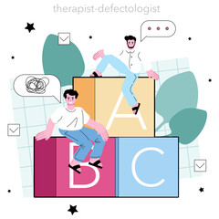 Speech therapist concept. Didactic correction and speech treatment.