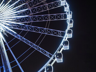 BANGKOK - February 5: Night scene of the Large Ferris wheel in Asiatique, open outdoor community shopping mall in Bangkok, Thailand, under dark night sky, on February 5, 2023.