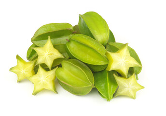 Fototapeta premium Starfruits whole and sliced isolated on white background. 