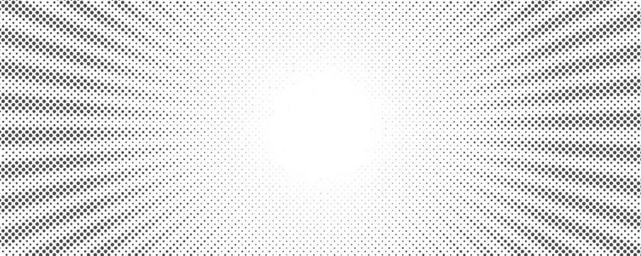 Sun Rays Halftone Background. White And Grey Radial Abstract Comic Pattern. Vector Explosion Abstract Lines Backdrop