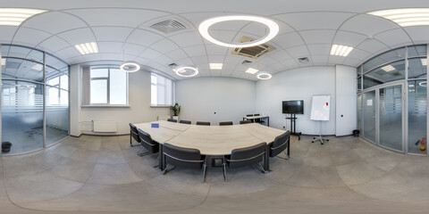 full spherical hdri seamless hdri 360 panorama in interior of empty conference hall for business...