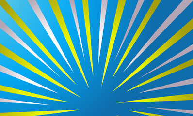 Blue gradient color comic illustration background with white and yellow stripes