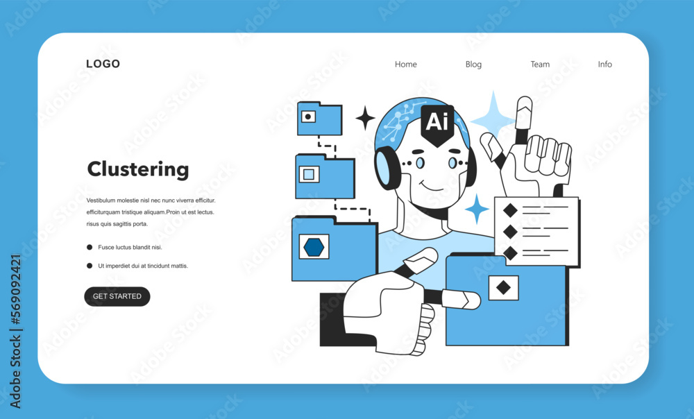 Poster clustering web banner or landing page. artificial neural network