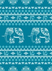 Elephant seamless pattern. Ethnic elephant with ornate border traditionally decorated elephant design for carpet, wallpaper, clothing, textile, wrapping, Batik, fabric, tile, and embroidery style.