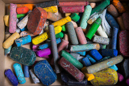 Close-up of a box of chalks, crayons, Munich, Germany