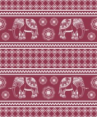 Elephant seamless pattern. Ethnic elephant with ornate border traditionally decorated elephant design for carpet, wallpaper, clothing, textile, wrapping, Batik, fabric, tile, and embroidery style.