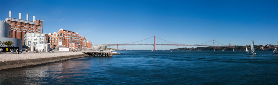MAAT museum at river, April 25th Bridge, River Tagus, Lisbon, Portugal