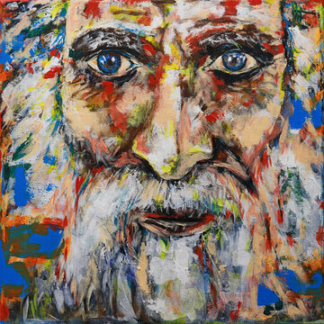Colorful portrait of a man with a beard. The face of an old grandfather in pop art style is 
acrylic painting
