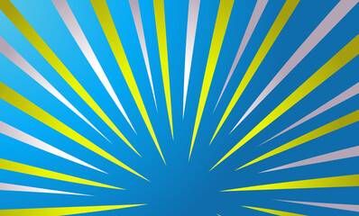 Blue gradient color comic illustration background with white and yellow stripes