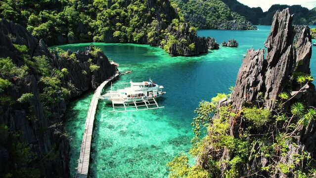 4k Aerial Drone View, Twin Lagoon, Coron, Palawan Philippines