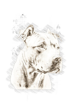 Hand drawn sketch of a pitbull dog