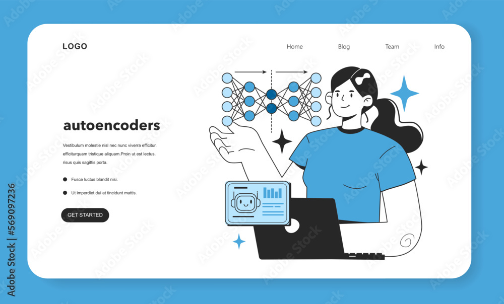 Poster autoencoders web banner or landing page. artificial neural network