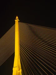 Papier peint photo autocollant rond Pont de Nanpu BANGKOK - High Resolution of Rama VIII Bridge Cable : Night scene of the Steel bridge pylon during the night in Bangkok, Thailand, under dark night sky, on February 5, 2023.