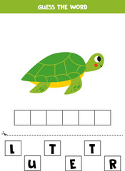 Spelling game for preschool kids. Cute cartoon sea turtle.