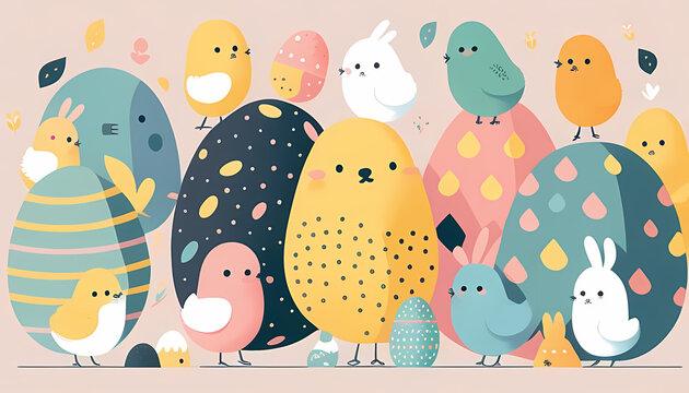 Easter Background - Flat Illustration - Pastel Colours