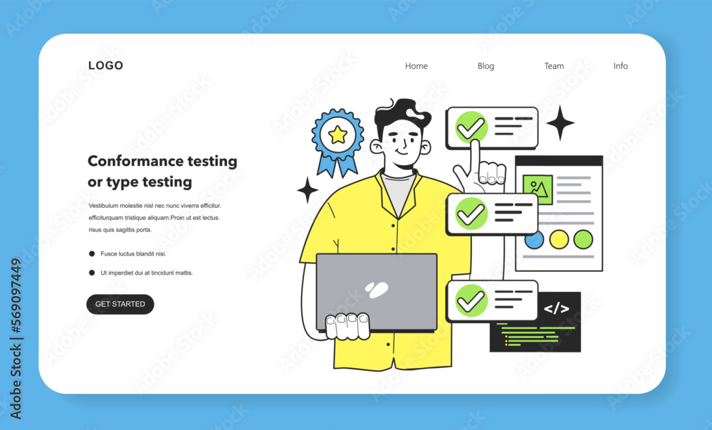Poster conformance testing or type testing technique web banner or landing page.