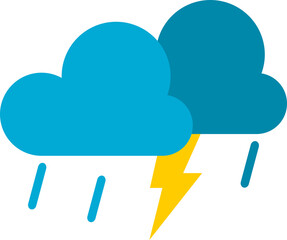 Blue thunderstorm thunder lightning cloud with line water rain drop rainy season drawing doodle icon PNG