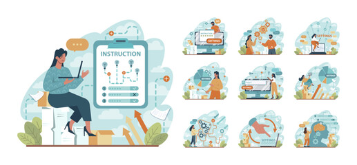 Setting and optimization concept set. Idea of improvement and customization