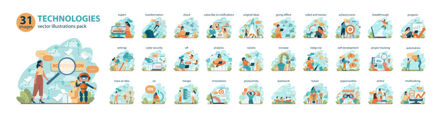 Modern business technologies big set. Innovation and progress