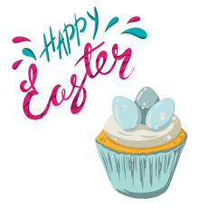 happy easter lettering and easter cake