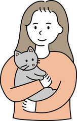 猫を抱く若い女性