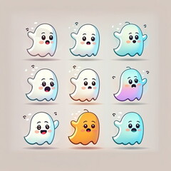 Obraz premium set of cute cartoon ghosts, Made by AI,Artificial intelligence