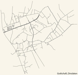Detailed navigation black lines urban street roads map of the GRAFSCHAFT BOROUGH of the German town of DINSLAKEN, Germany on vintage beige background
