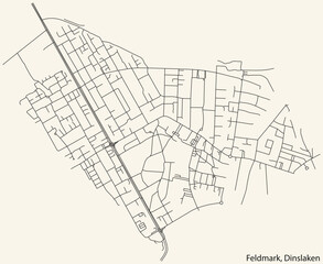 Detailed navigation black lines urban street roads map of the FELDMARK BOROUGH of the German town of DINSLAKEN, Germany on vintage beige background