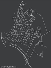 Detailed negative navigation white lines urban street roads map of the AVERBRUCH BOROUGH of the German town of DINSLAKEN, Germany on dark gray background