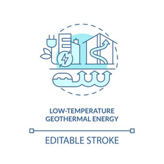 Low-temperature geothermal energy blue concept icon. Type of geothermal energy abstract idea thin line illustration. Isolated outline drawing. Editable stroke. Arial, Myriad Pro-Bold fonts used