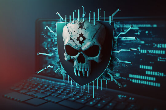 Cyber ​​crime, your system has been hacked, a cyber attack and viruses on the computer network, malware, Generative AI