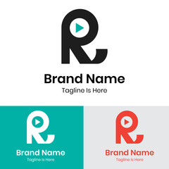  Letter r with play icon logo design 