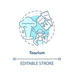 Tourism blue concept icon. Geyser. Tourist attraction. Usage of geothermal energy abstract idea thin line illustration. Isolated outline drawing. Editable stroke. Arial, Myriad Pro-Bold fonts used