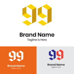  Paper folding number 99 logo design 