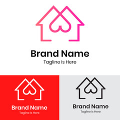  Pink house with heart logo design 