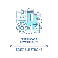 Binary-cycle power plants blue concept icon. Heat exchanger. Geothermal power station abstract idea thin line illustration. Isolated outline drawing. Editable stroke. Arial, Myriad Pro-Bold fonts used