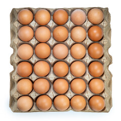 Dozen chicken  eggs in carton box on white background, Eggs in cardboard box on White With clipping path.