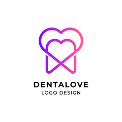 tooth and love for dental care logo design with lineart style 