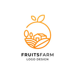 orange farm logo design with lineart style