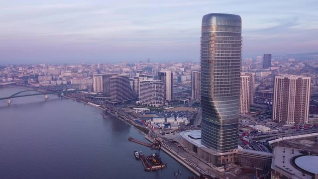 View at Belgrade Waterfront buildings at Sava river.	
