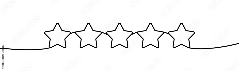 Poster star icon line continuous drawing vector. continuous one line drawing. five stars customer product r
