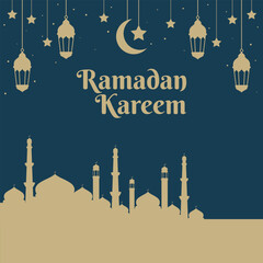Ramadan kareem design. Ramadan vector illustration with mosque and lantern. Islamic background for holy month ramadan celebration