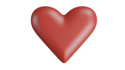 Red matte heart in minimal style isolated on transparent background. Love concept. 3D render