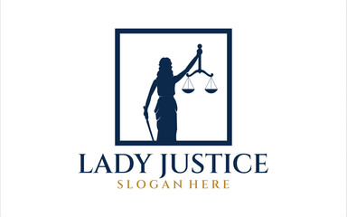  lady law concept, lawyer, justice design. Logo or label for law firm. Vector illustration.