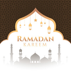 Ramadan kareem luxury background. Islamic background with elegant golden pattern and mosque for holy month ramadan celebration