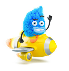 Fluffy businessman with rocket. 3d illustration. Cartoon character. New startup launch, business ideas, creativity. © bestpixels
